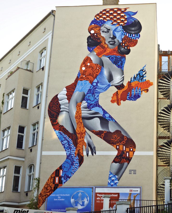obraz zmienia temat w połowie twarzy. Tristan Eaton, praca 1.