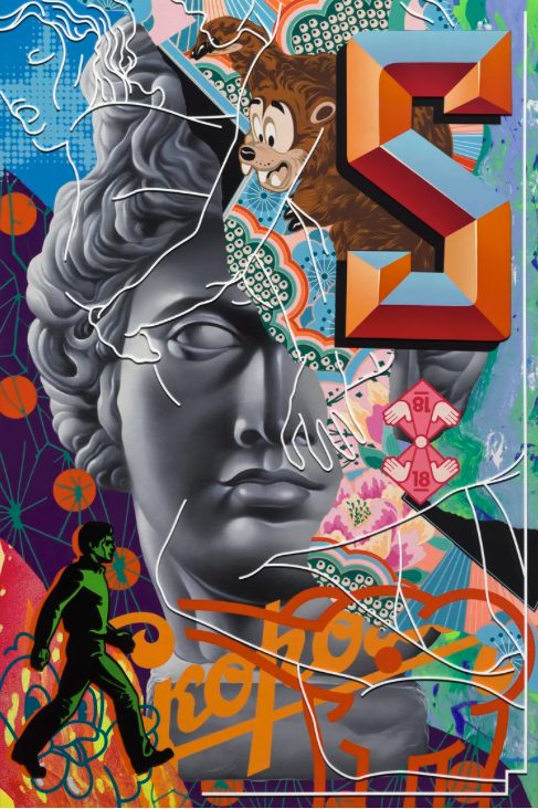 obraz zmienia temat w połowie twarzy. Tristan Eaton, praca 2.