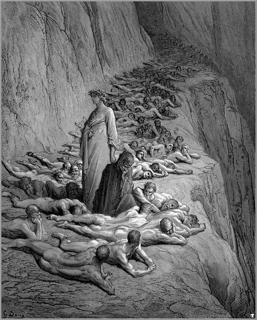 droga w dół, aż do światła. Gustave Doré, praca 7.
