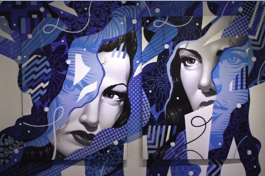 obraz zmienia temat w połowie twarzy. Tristan Eaton, praca 8.