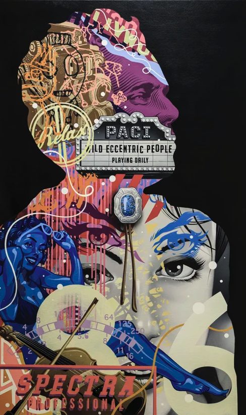 obraz zmienia temat w połowie twarzy. Tristan Eaton, praca 10.