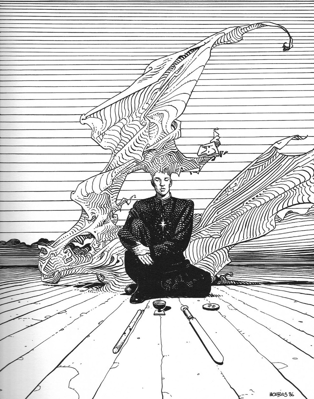 kosmos narysowany jedną kreską. Moebius (Jean Giraud), praca 1.